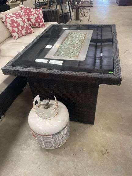 Wicker Outdoor Fire Pit Table with Glass Beads