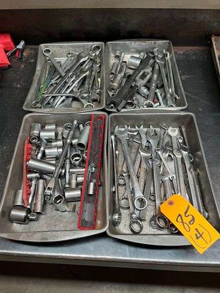 (4) Pans of Wrenches & Sockets