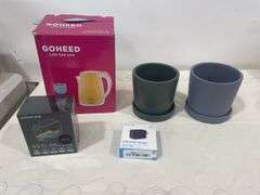 Kettle, Power Bank, Planters, and Charger
