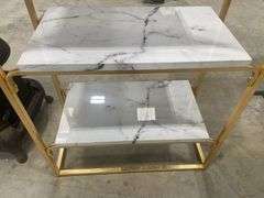 Gold-Tone Metal Frame Display Shelf with Faux Marble Shelves