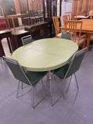 Retro Style Green Dining Set with Table and Four Chairs