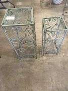 Pair of Glass Top Metal Plant Stands