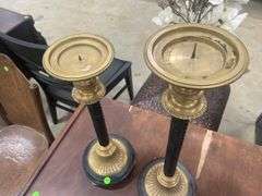 Pair of Decorative Brass and Marble Candlestick Holders