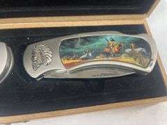 (2) Decorative Pocket Knives in Wooden Case