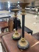 Pair of Decorative Brass and Marble Candlestick Holders