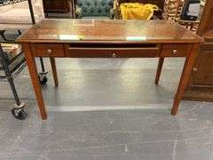 Wood Desk with Glass Top and Drawers