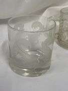 Assorted Glass Creamers and Decorated Tumbler