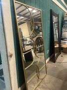 Large Rectangular Mirror with Gold Tone Geometric Frame