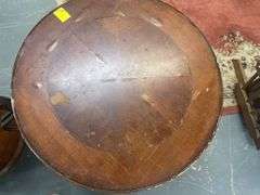Pair of Round Wood Top Side Tables with Iron Bases