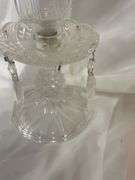 Clear Candleholder with Prisms and Pink Vase