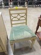 Distressed Off-White Dining Chair with Blue Upholstery