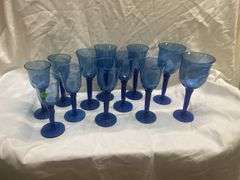 (12) Blue Stemmed Glasses