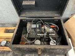 Metal Table with (2) Vises & Contents