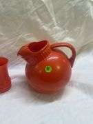 Retro Orange Glass Pitcher and (4) Tumblers