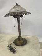 Brass Table Lamp with Floral Glass Shade