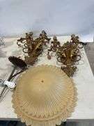 Gold Wall Sconces and Ceiling Light Fixture with Parts