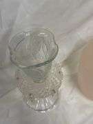 Clear Candleholder with Prisms and Pink Vase