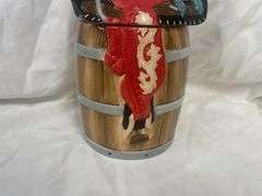 Ceramic Barrel with Saddle Lid Cookie Jar