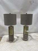 Pair of Modern Style Table Lamps with Gray Shades