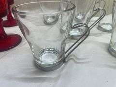 (4) Red Stemmed Goblets and (6) Glass Mugs
