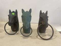 Group of 3 Horse Head Hitching Posts