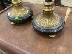 Pair of Decorative Brass and Marble Candlestick Holders
