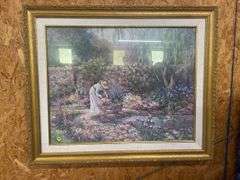 Framed Barbara Mock Print - Woman in Garden