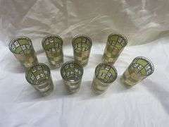 (8) MCM Green & Gold Highball Glasses