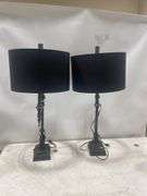 Pair of Iron Finish Table Lamps with Black Shades