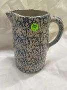 Blue Glass Plate and Stoneware Pitcher