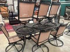 Outdoor Dining Set with Table and Eight Swivel Chairs