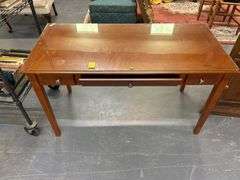 Wood Desk with Glass Top and Drawers