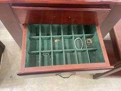 Mahogany Finished Jewelry Armoire with Drawers and Mirror