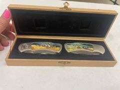 (2) Decorative Pocket Knives in Wooden Case