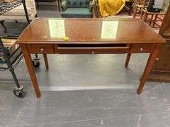 Wood Desk with Glass Top and Drawers