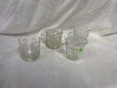 Assorted Glass Creamers and Decorated Tumbler