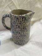Blue Glass Plate and Stoneware Pitcher