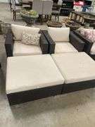 (2) Wicker Outdoor Patio Chairs with Ottomans