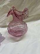 Fenton Mulberry Carnival Glass Vase and Leaf Dish