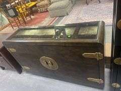 Asian Style Credenza with Smoke Glass Top