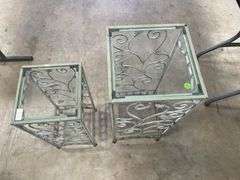 Pair of Glass Top Metal Plant Stands