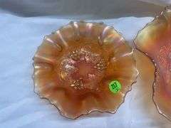 (2) Iridescent Orange Carnival Glass Bowls