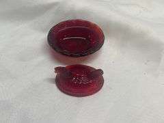 (4) Colored Glass Animal Covered Dishes