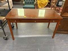 Wood Desk with Glass Top and Drawers