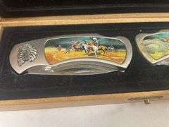 (2) Decorative Pocket Knives in Wooden Case
