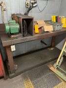 Wood Frame Metal Top Table & Contents
