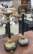 Pair of Decorative Brass and Marble Candlestick Holders
