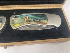 (2) Decorative Pocket Knives in Wooden Case