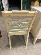 Distressed Off-White Dining Chair with Blue Upholstery