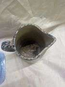 Blue Glass Plate and Stoneware Pitcher